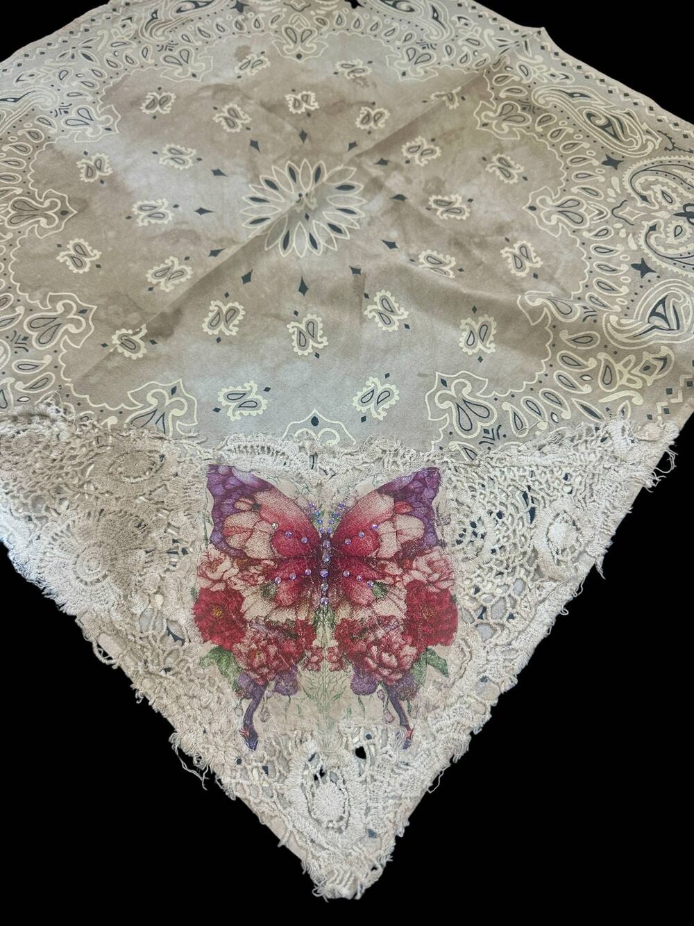 Hand-Painted Butterfly Bandana | One-of-a-Kind Vintage Look Wild Rag